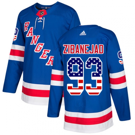 Men's Adidas New York Rangers 93 Mika Zibanejad Authentic Royal Blue USA Flag Fashion NHL Jersey