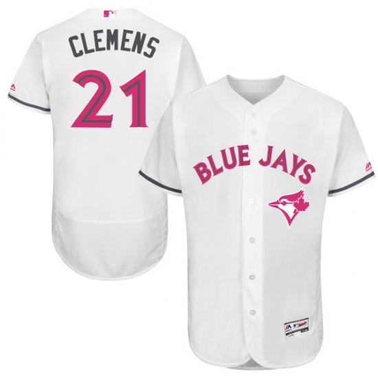 Men's Majestic Toronto Blue Jays 21 Roger Clemens Authentic White 2016 Mother's Day Fashion Flex Base MLB Jersey