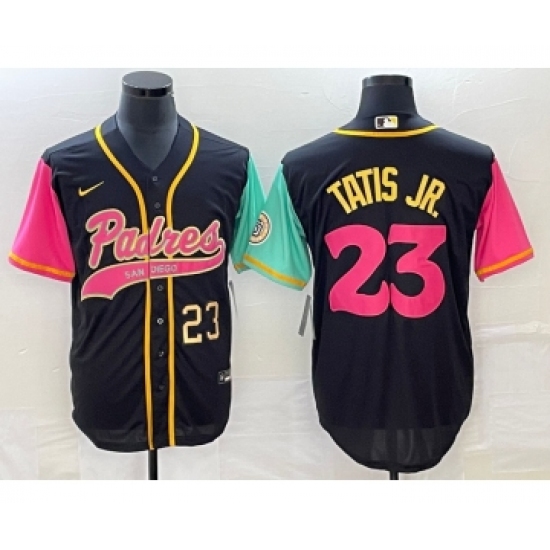 Men's San Diego Padres 23 Fernando Tatis Jr Number Black NEW 2023 City Connect Cool Base Stitched Jersey