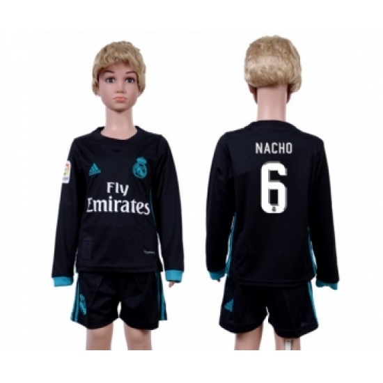 Real Madrid 6 Nacho Away Long Sleeves Kid Soccer Club Jersey