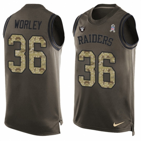 Men's Nike Oakland Raiders 36 Daryl Worley Limited Green Salute to Service Tank Top NFL Jersey