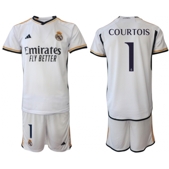 Men's Real Madrid 1 Courtois 2023-24 White Home Soccer Jersey