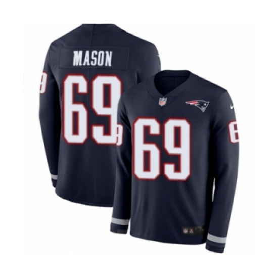Youth Nike New England Patriots 69 Shaq Mason Limited Navy Blue Therma Long Sleeve NFL Jersey