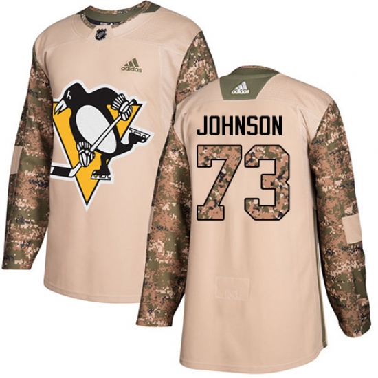 Men's Adidas Pittsburgh Penguins 73 Jack Johnson Authentic Camo Veterans Day Practice NHL Jersey