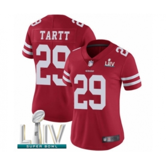 Women's San Francisco 49ers 29 Jaquiski Tartt Red Team Color Vapor Untouchable Limited Player Super Bowl LIV Bound Football Jersey