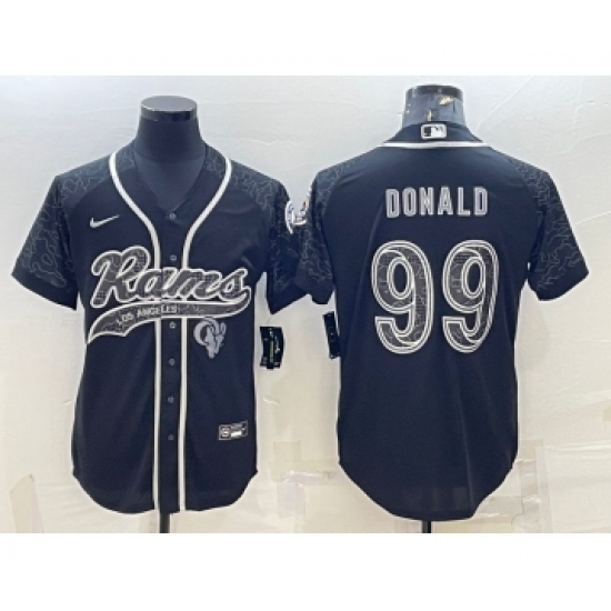 Men's Los Angeles Rams 99 Aaron Donald Black Reflective With Patch Cool Base Stitched Baseball Jersey