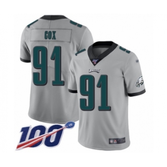 Youth Philadelphia Eagles 91 Fletcher Cox Limited Silver Inverted Legend 100th Season Football Jersey