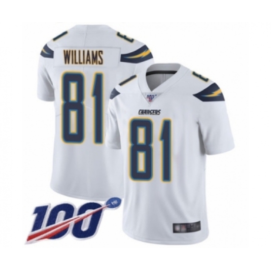 Men's Los Angeles Chargers 81 Mike Williams White Vapor Untouchable Limited Player 100th Season Football Jersey
