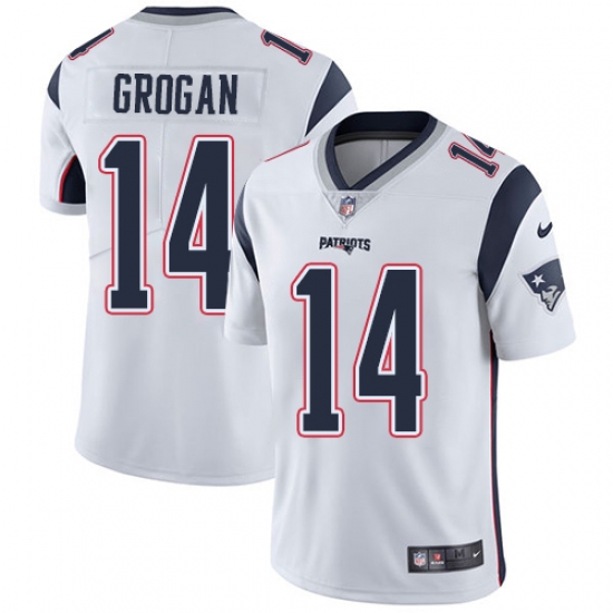 Men's Nike New England Patriots 14 Steve Grogan White Vapor Untouchable Limited Player NFL Jersey