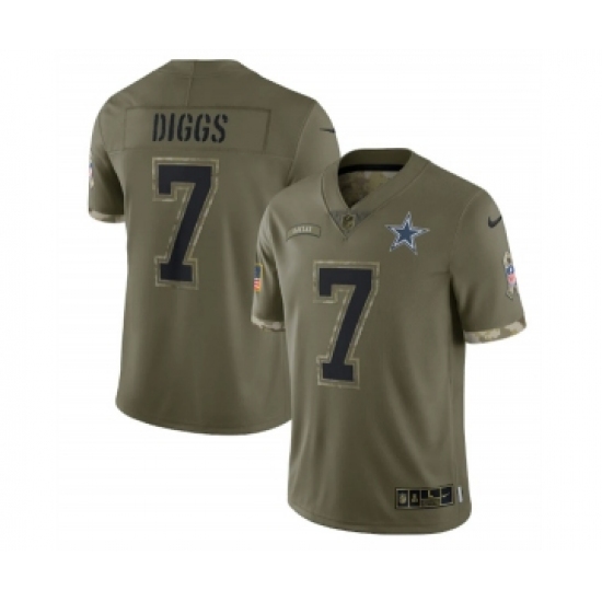 Men's Dallas Cowboys 7 Trevon Diggs 2022 Olive Salute To Service Limited Stitched Jersey