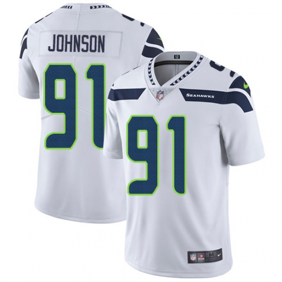 Men's Nike Seattle Seahawks 91 Tom Johnson White Vapor Untouchable Limited Player NFL Jersey