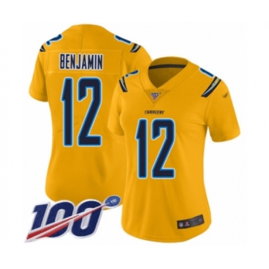 Women's Los Angeles Chargers 12 Travis Benjamin Limited Gold Inverted Legend 100th Season Football Jersey