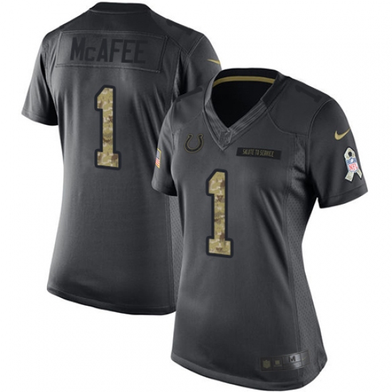 Women's Nike Indianapolis Colts 1 Pat McAfee Limited Black 2016 Salute to Service NFL Jersey