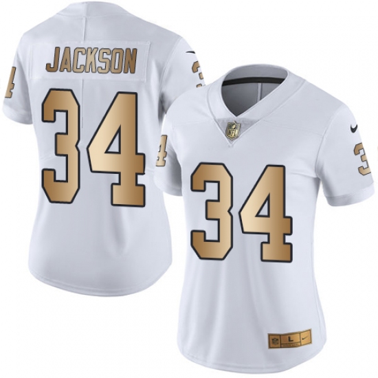 Women's Nike Oakland Raiders 34 Bo Jackson Limited White/Gold Rush NFL Jersey