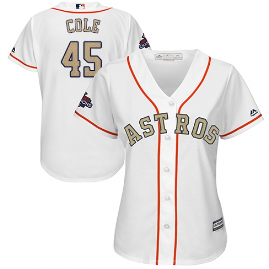 Women's Majestic Houston Astros 45 Gerrit Cole Authentic White 2018 Gold Program Cool Base MLB Jersey