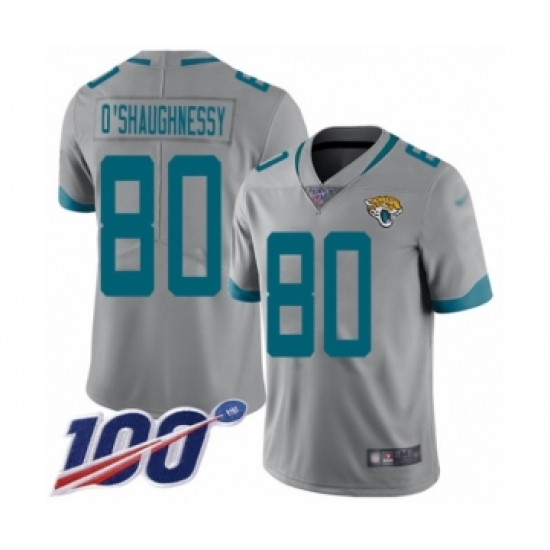 Men's Jacksonville Jaguars 80 James O'Shaughnessy Silver Inverted Legend Limited 100th Season Football Jersey