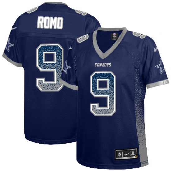 Women's Nike Dallas Cowboys 9 Tony Romo Elite Navy Blue Drift Fashion NFL Jersey