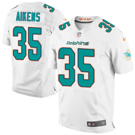 Men's Nike Miami Dolphins 35 Walt Aikens Elite White NFL Jersey