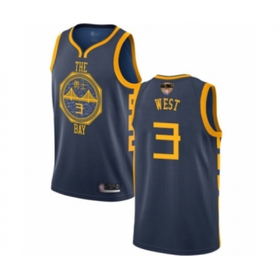Men's Golden State Warriors 3 David West Swingman Navy Blue Basketball 2019 Basketball Finals Bound Jersey - City Edition