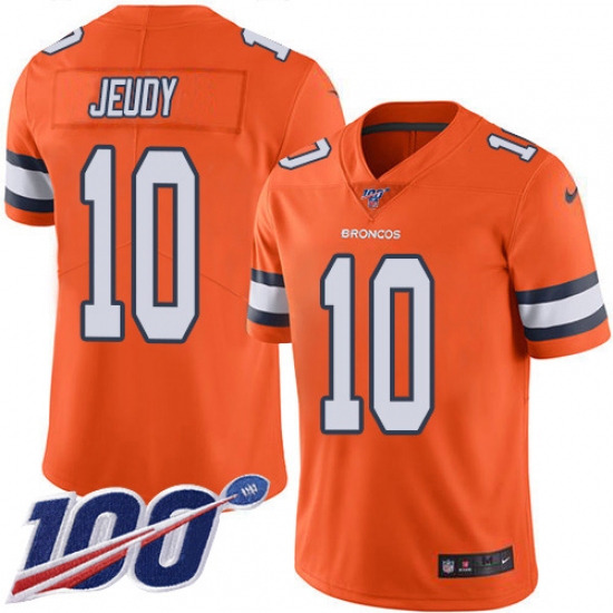 Men's Denver Broncos 10 Jerry Jeudy Orange Stitched Limited Rush 100th Season Jersey