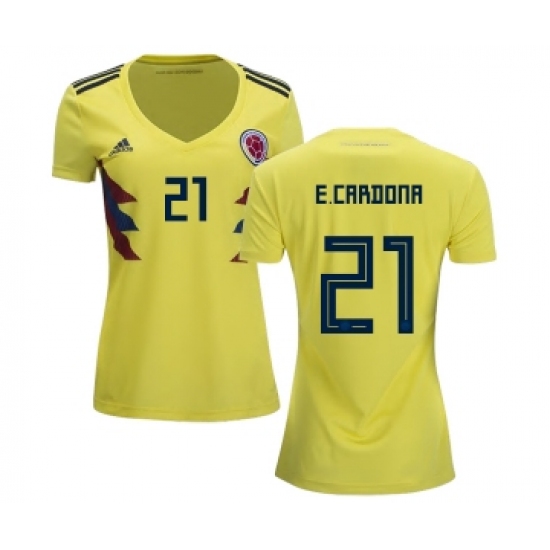 Women's Colombia 21 E.Cardona Home Soccer Country Jersey