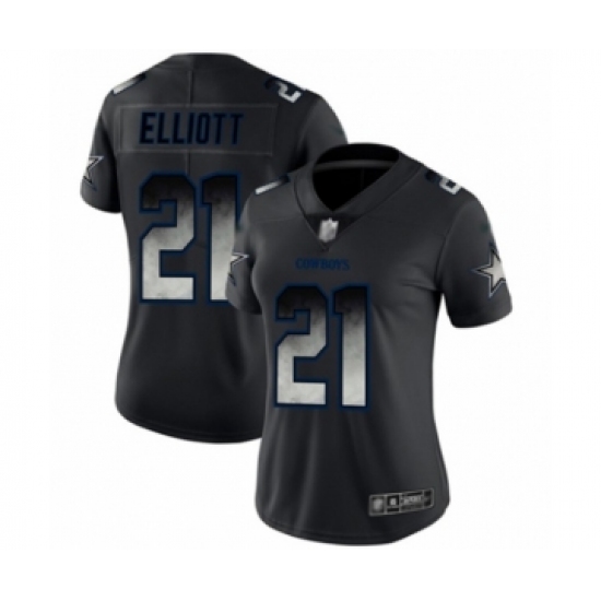 Women's Dallas Cowboys 21 Ezekiel Elliott Black Smoke Fashion Limited Football Jersey