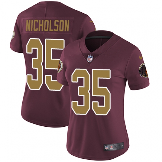Women's Nike Washington Redskins 35 Montae Nicholson Burgundy Red/Gold Number Alternate 80TH Anniversary Vapor Untouchable Elite Player NFL Jersey