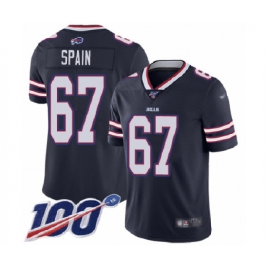 Youth Buffalo Bills 67 Quinton Spain Limited Navy Blue Inverted Legend 100th Season Football Jersey