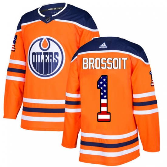 Men's Adidas Edmonton Oilers 1 Laurent Brossoit Authentic Orange USA Flag Fashion NHL Jersey