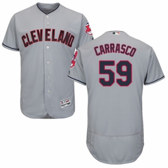 Men's Majestic Cleveland Indians 59 Carlos Carrasco Grey Road Flex Base Authentic Collection MLB Jersey