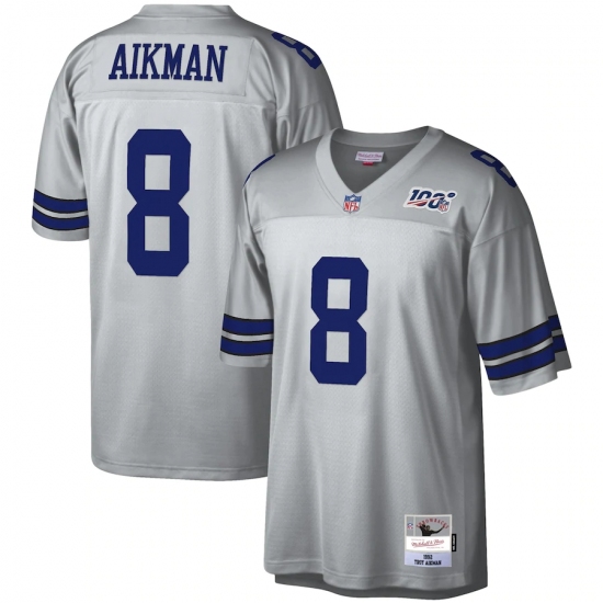 Men's Dallas Cowboys 8 Troy Aikman Mitchell & Ness Platinum NFL 100 Retired Player Legacy Jersey