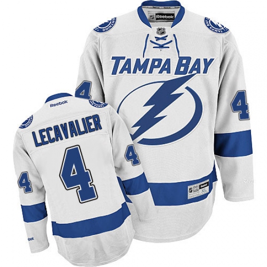 Men's Reebok Tampa Bay Lightning 4 Vincent Lecavalier Authentic White Away NHL Jersey