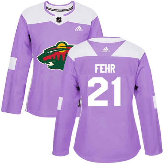 Women's Adidas Minnesota Wild 21 Eric Fehr Authentic Purple Fights Cancer Practice NHL Jersey