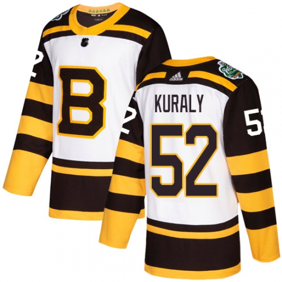 Youth Adidas Boston Bruins 52 Sean Kuraly Authentic White 2019 Winter Classic NHL Jersey