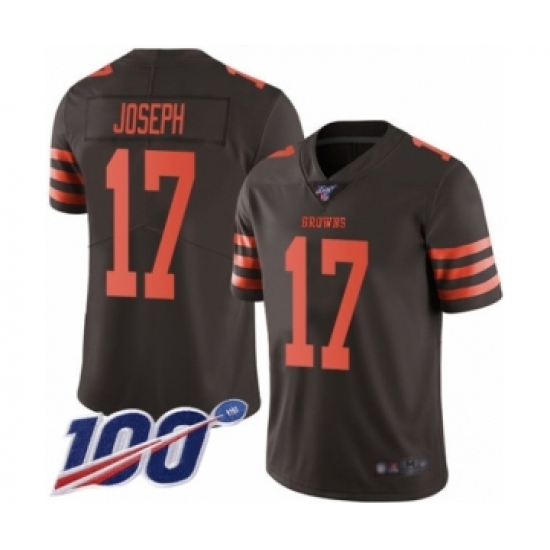 Men's Cleveland Browns 17 Greg Joseph Limited Brown Rush Vapor Untouchable 100th Season Football Jersey
