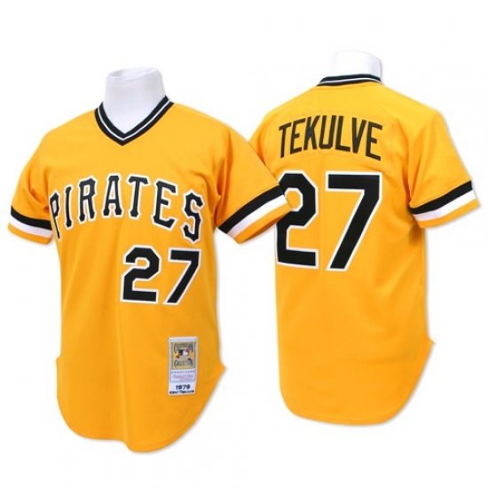 Men's Mitchell and Ness Pittsburgh Pirates 27 Kent Tekulve Replica Gold Throwback MLB Jersey