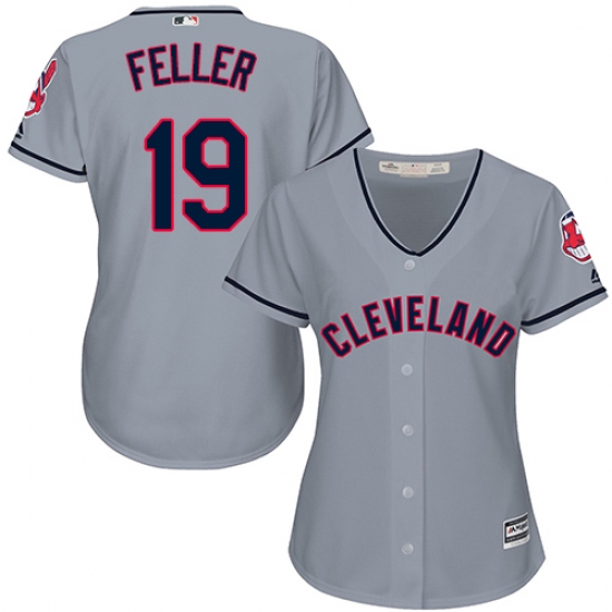 Women's Majestic Cleveland Indians 19 Bob Feller Replica Grey Road Cool Base MLB Jersey