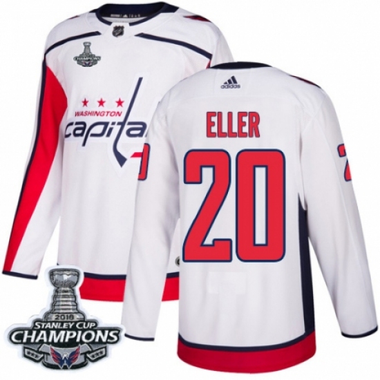 Youth Adidas Washington Capitals 20 Lars Eller Authentic White Away 2018 Stanley Cup Final Champions NHL Jersey
