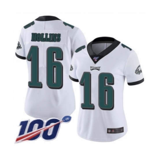 Women's Philadelphia Eagles 16 Mack Hollins White Vapor Untouchable Limited Player 100th Season Football Jersey