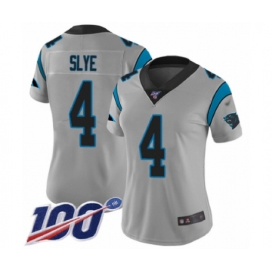 Women's Carolina Panthers 4 Joey Slye Silver Inverted Legend Limited 100th Season Football Jersey