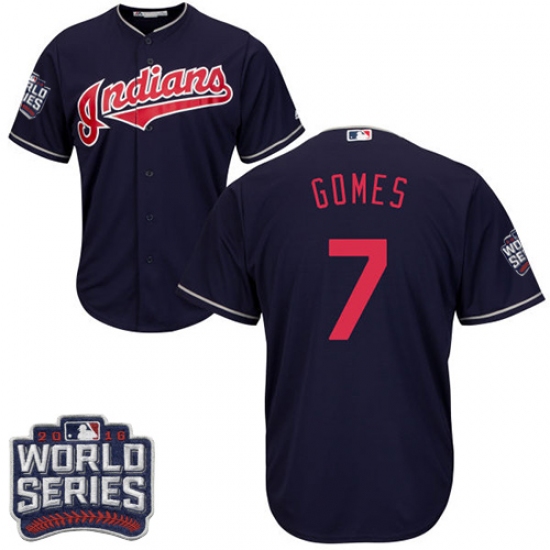 Men's Majestic Cleveland Indians 7 Yan Gomes Navy Blue 2016 World Series Bound Flexbase Authentic Collection MLB Jersey