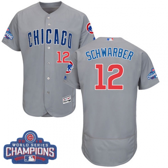 Men's Majestic Chicago Cubs 12 Kyle Schwarber Grey 2016 World Series Champions Flexbase Authentic Collection MLB Jersey