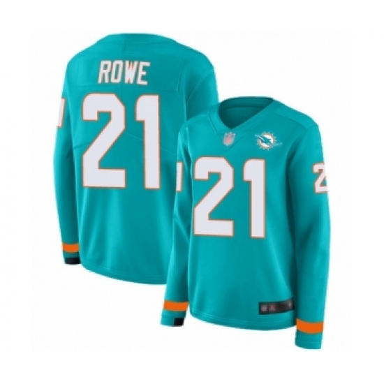 Women's Miami Dolphins 21 Eric Rowe Limited Aqua Therma Long Sleeve Football Jersey