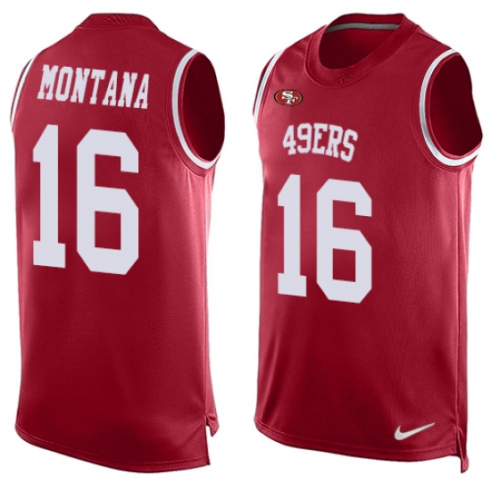 Men's Nike San Francisco 49ers 16 Joe Montana Limited Red Player Name & Number Tank Top NFL Jersey