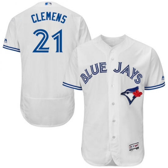 Men's Majestic Toronto Blue Jays 21 Roger Clemens White Home Flex Base Authentic Collection MLB Jersey