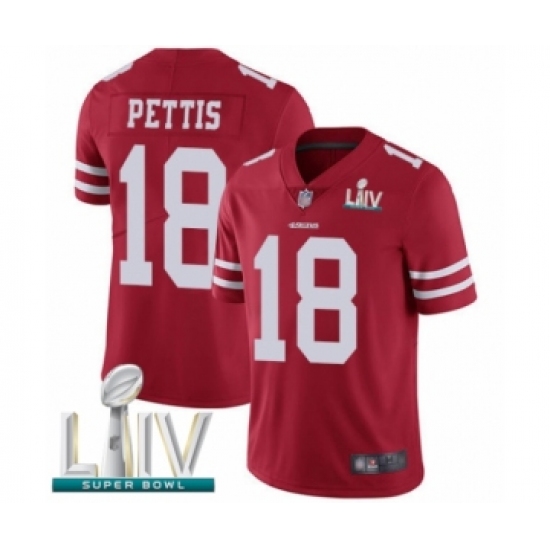 Men's San Francisco 49ers 18 Dante Pettis Red Team Color Vapor Untouchable Limited Player Super Bowl LIV Bound Football Jersey