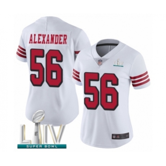 Women's San Francisco 49ers 56 Kwon Alexander Limited White Rush Vapor Untouchable Super Bowl LIV Bound Football Jersey