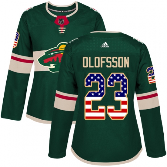 Women's Adidas Minnesota Wild 23 Gustav Olofsson Authentic Green USA Flag Fashion NHL Jersey