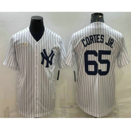 Men's New York Yankees 65 Nestor Cortes Jr White Pinstripe Stitched MLB Cool Base Nike Jersey