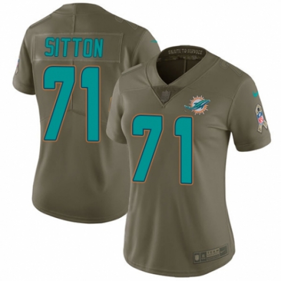 Women's Nike Miami Dolphins 71 Josh Sitton Limited Olive 2017 Salute to Service NFL Jersey